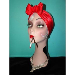 Vintage Red Satiny Head Scarf Rockabilly Pinup 19… - image 1